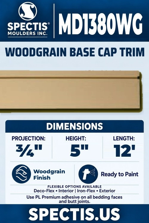 MD1380WG woodgrain base cap trim section and side profile