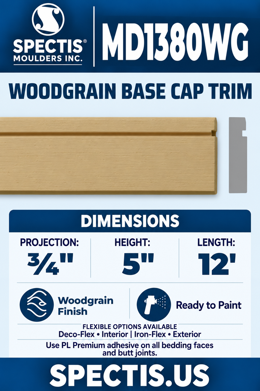MD1380WG woodgrain base cap trim section and side profile