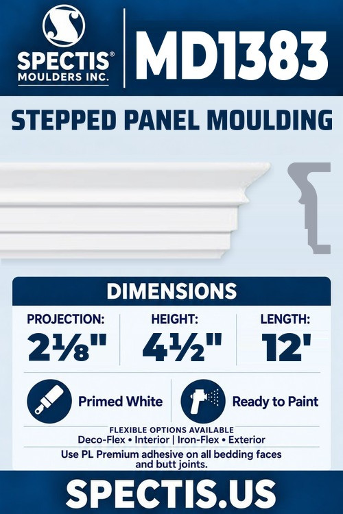 MD1383 stepped panel moulding section and side profile