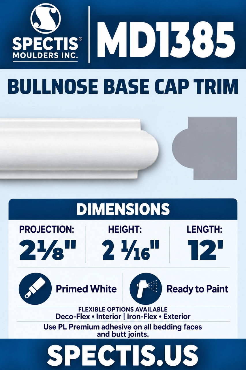 MD1385 bullnose base cap trim section and side profile