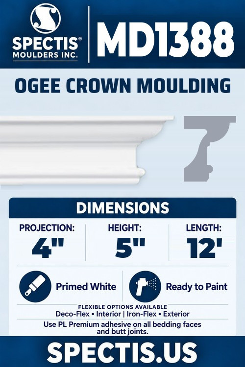 MD1388 ogee crown moulding section and side profile