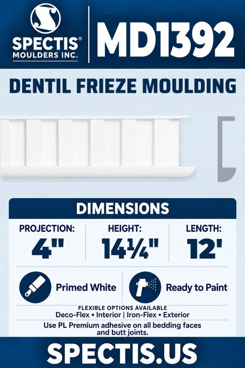 MD1392 dentil frieze moulding section and side profile