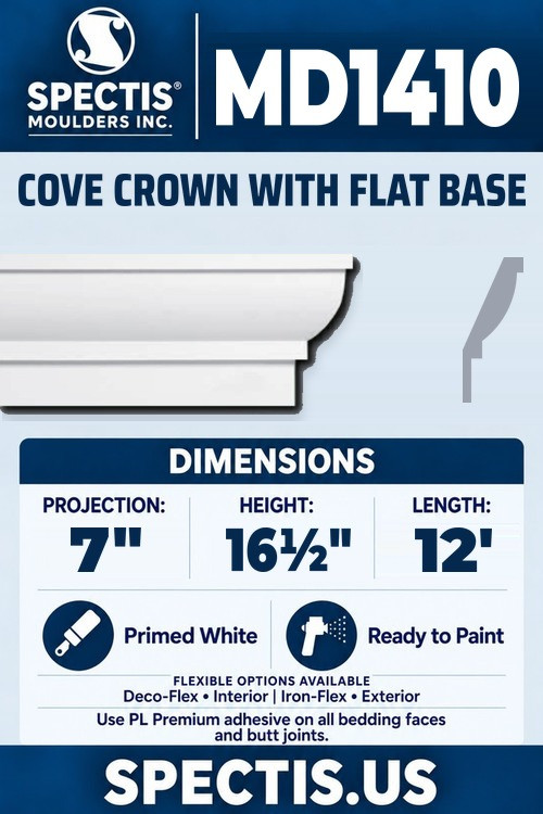 MD1410 cove crown with flat base section and side profile