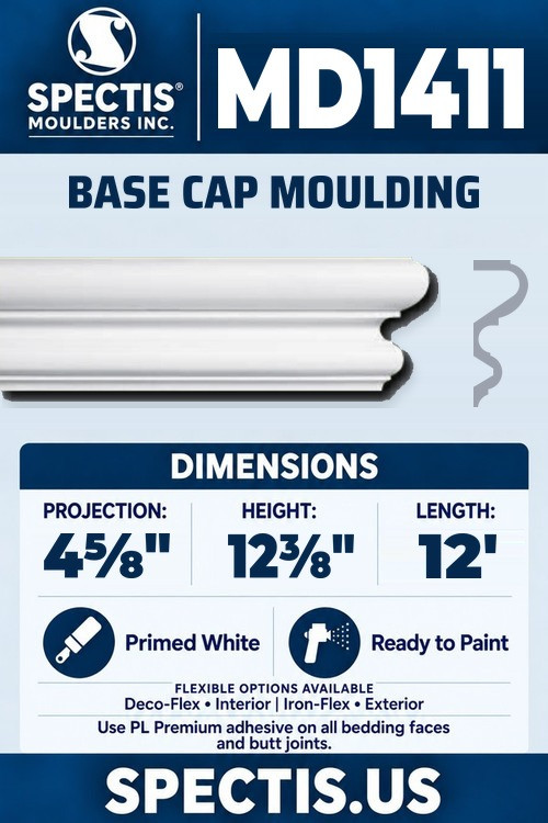 MD1411 ogee base cap trim section and side profile