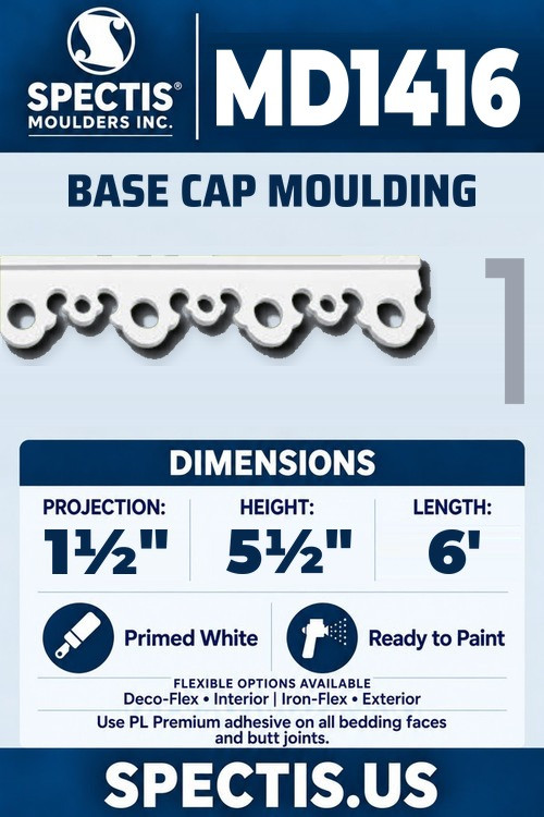 MD1416 ornate base cap trim section and side profile