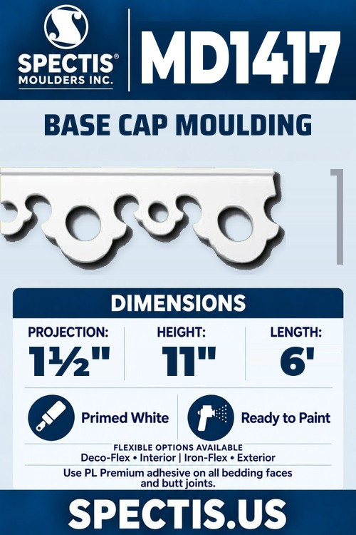 MD1417 ornate base cap trim section and side profile