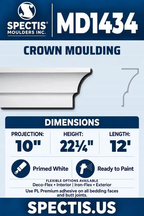 MD1434 cove crown with flat base section and side profile