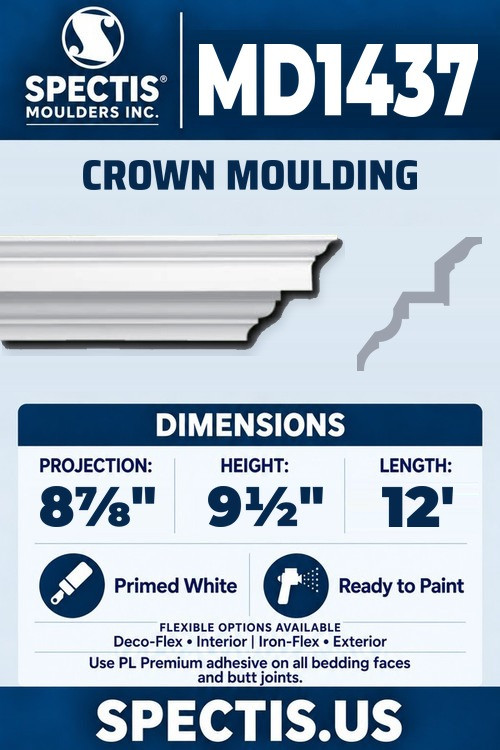 MD1437 stepped crown moulding section and side profile