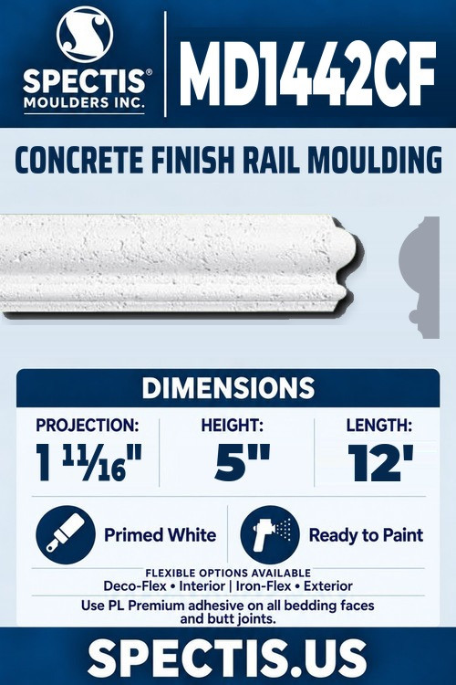 MD1442CF concrete finish rail moulding section and side profile