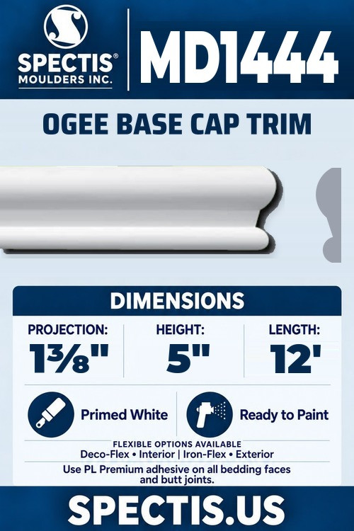 MD1444 ogee base cap trim section and side profile