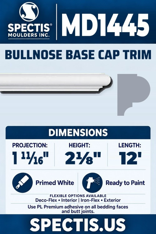 MD1445 bullnose base cap trim section and side profile