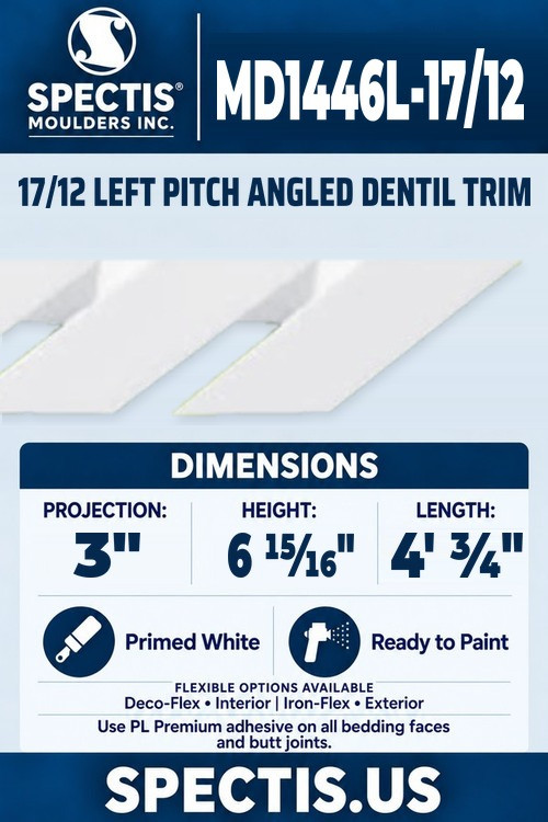 MD1446L-17/12 17/12 left pitch angled dentil trim section and side profile