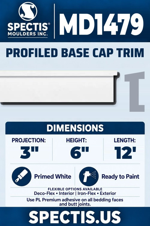 MD1479 profiled base cap trim section and side profile
