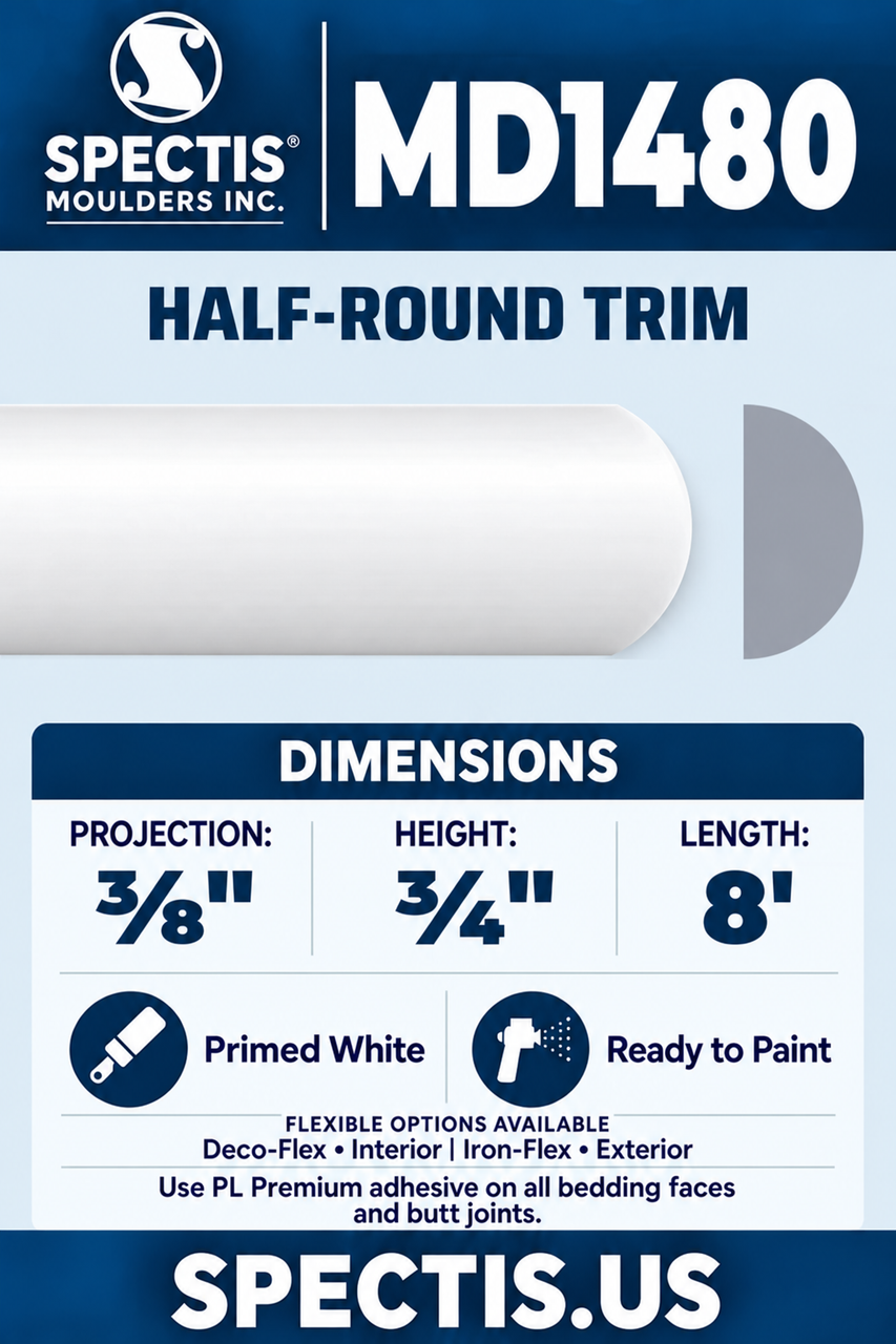 MD1480 half-round trim section and side profile