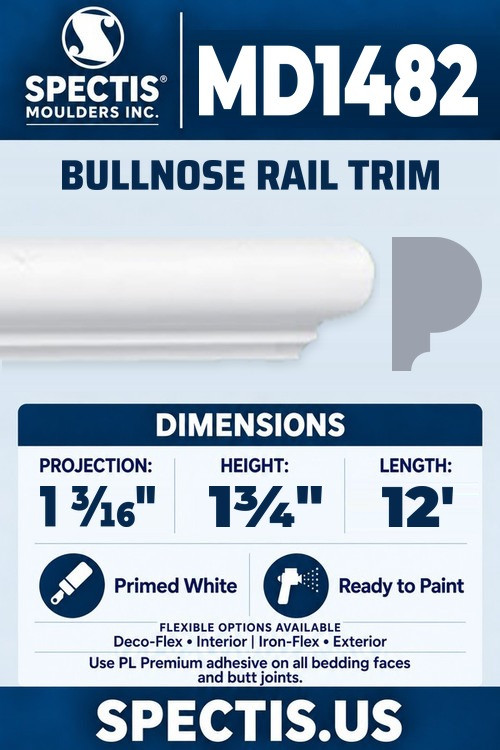 MD1482 bullnose rail trim section and side profile