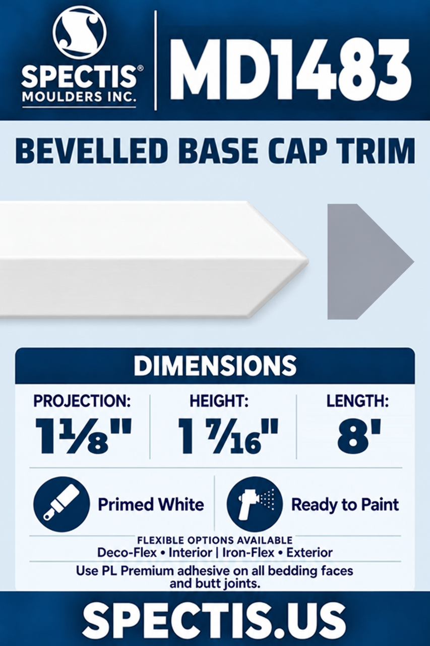 MD1483 bevelled base cap trim section and side profile