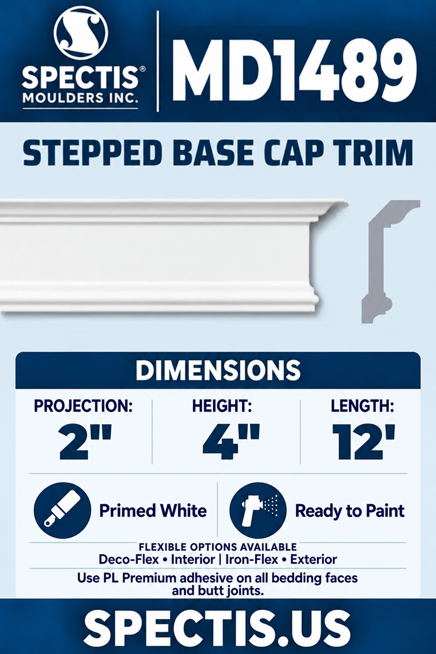 MD1489 stepped base cap trim section and side profile