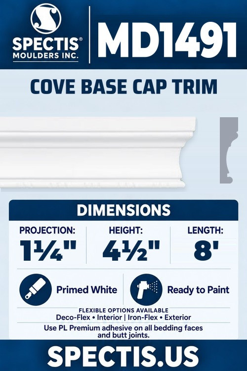 MD1491 cove base cap trim section and side profile