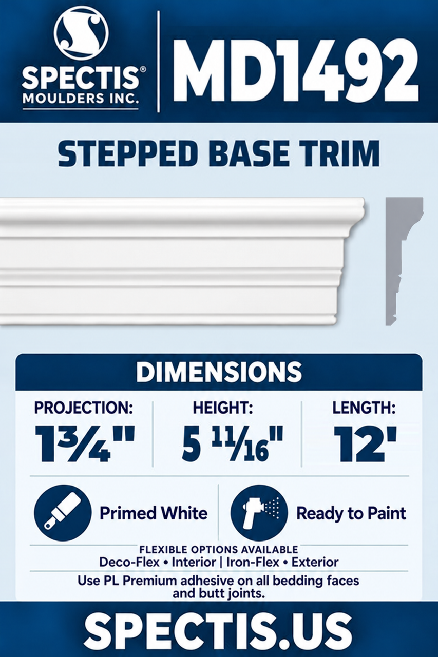 MD1492 stepped base trim section and side profile