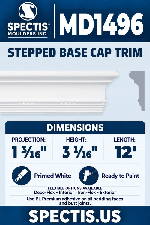 MD1496 stepped base cap trim section and side profile
