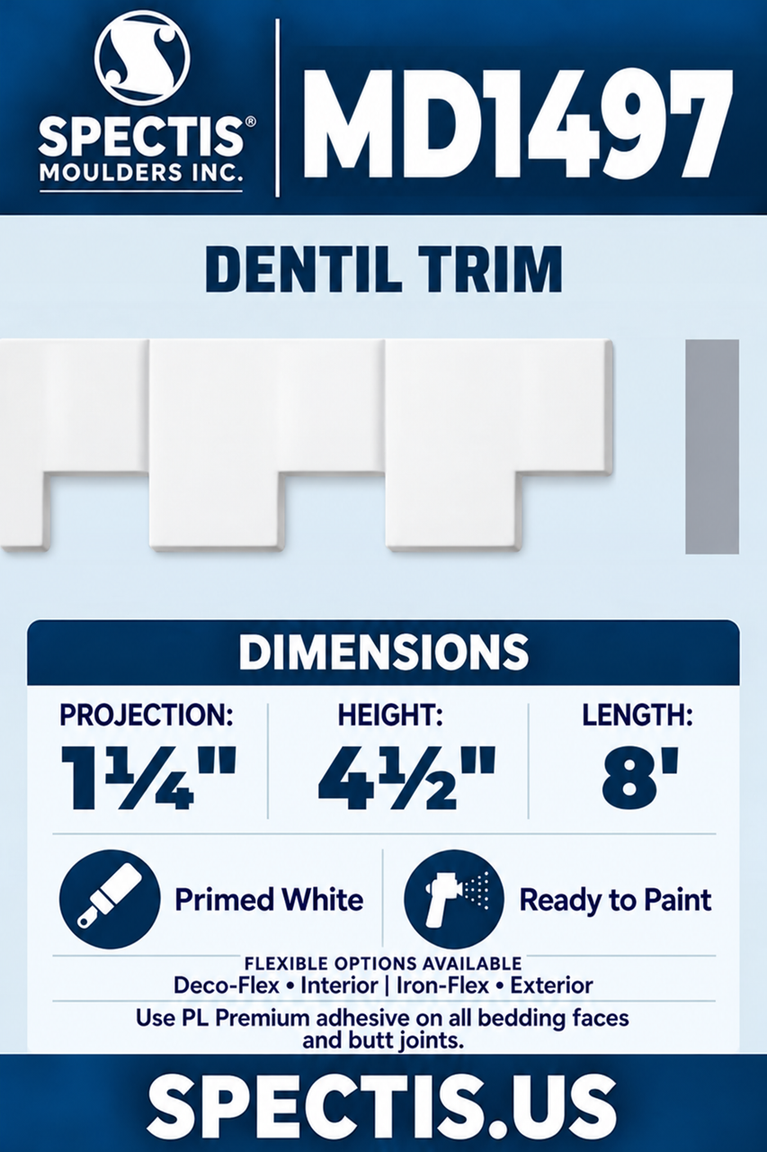MD1497 dentil trim section and side profile