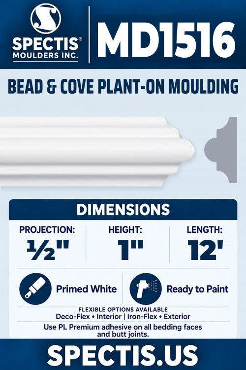 MD1516 bead & cove plant-on moulding section and side profile