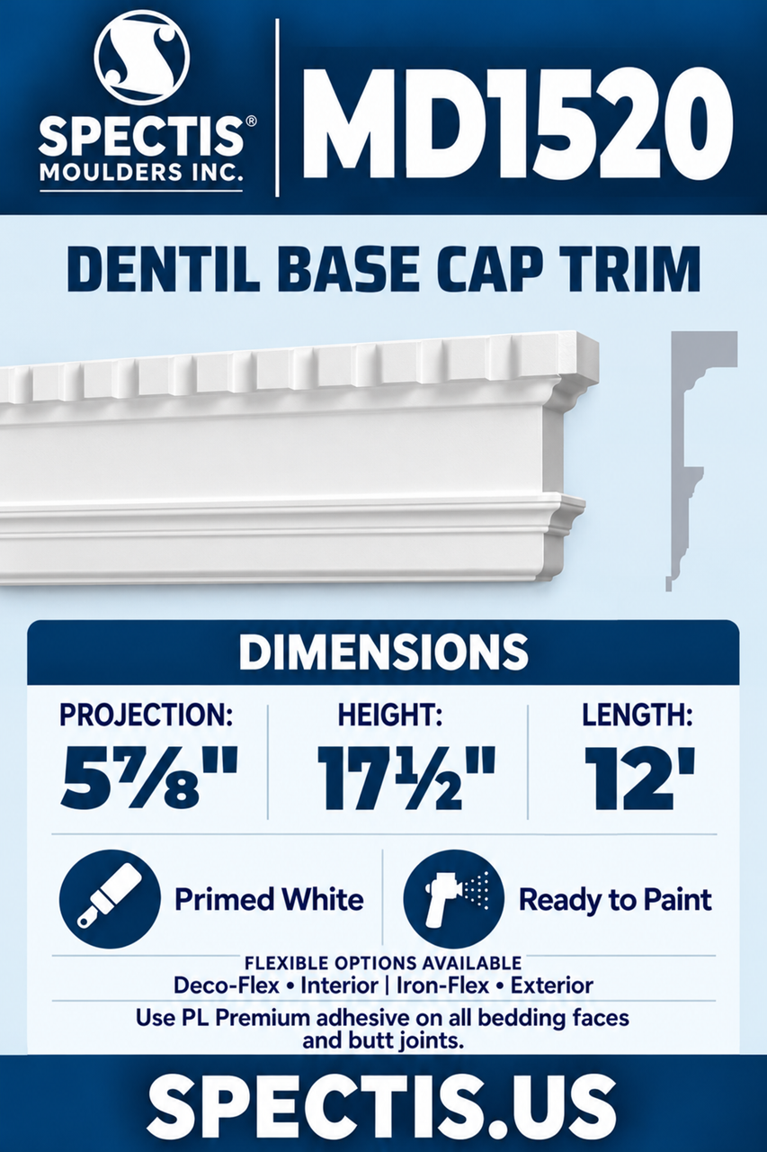 MD1520 dentil base cap trim section and side profile