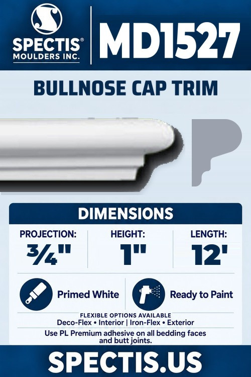 MD1527 bullnose cap trim section and side profile
