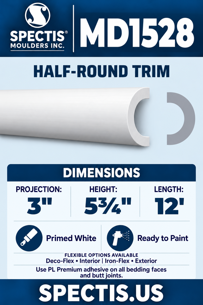 MD1528 half-round trim section and side profile