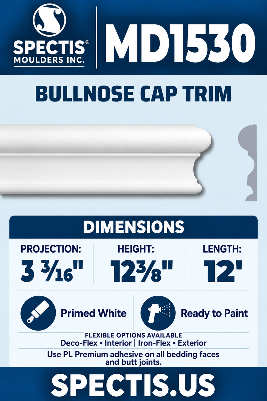 MD1530 bullnose cap trim section and side profile