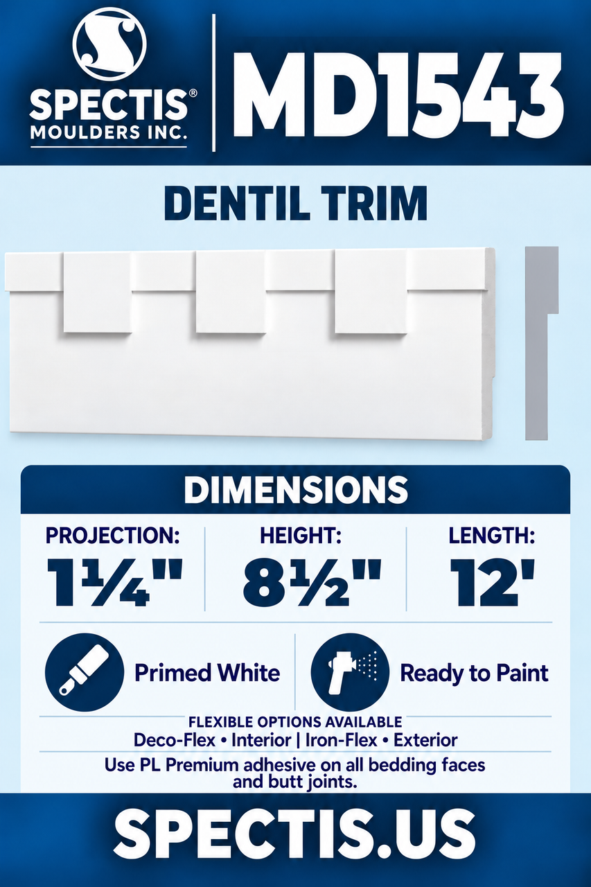 MD1543 dentil trim section and side profile