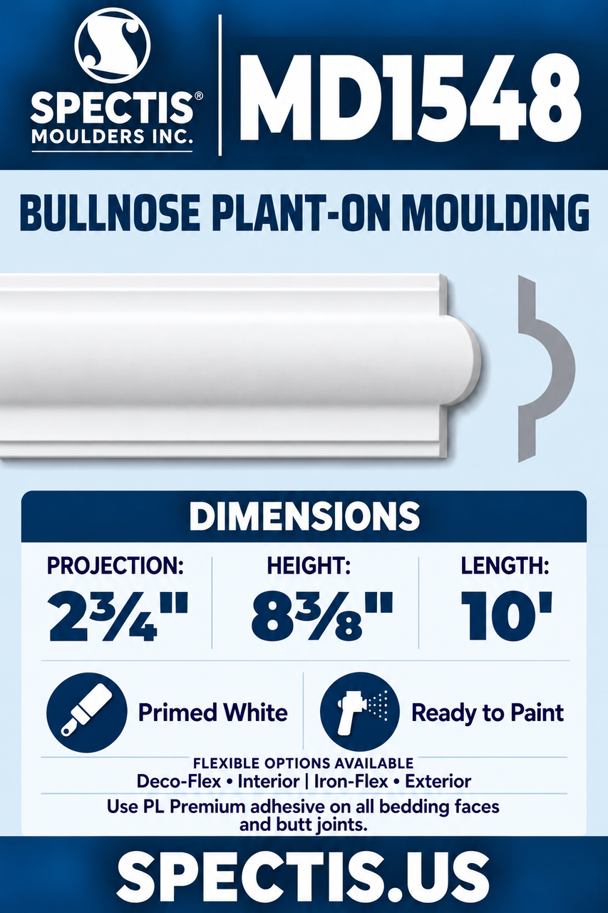 MD1548 bullnose plant-on moulding section and side profile
