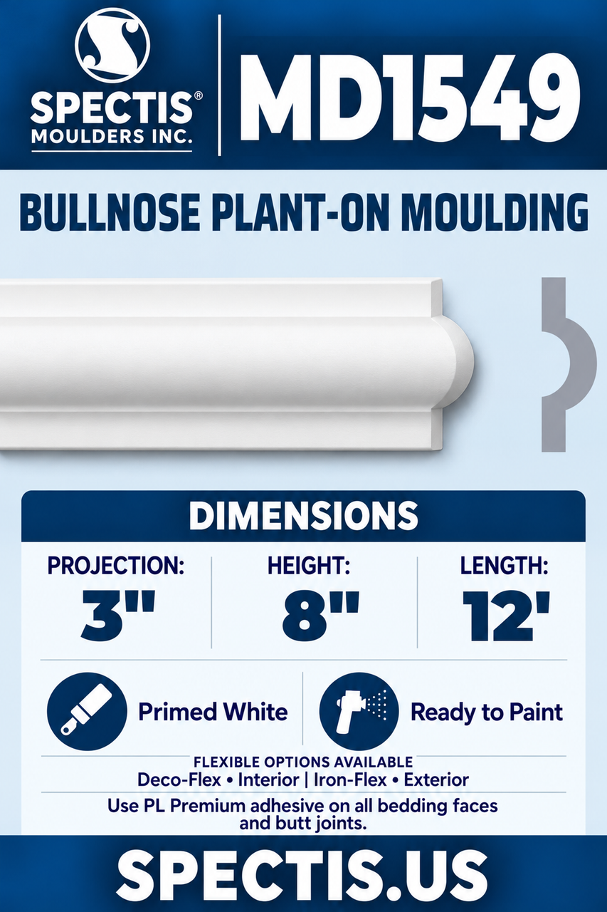 MD1549 bullnose plant-on moulding section and side profile