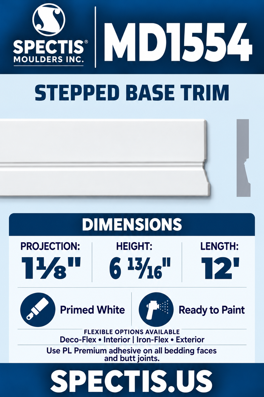 MD1554 stepped base trim section and side profile