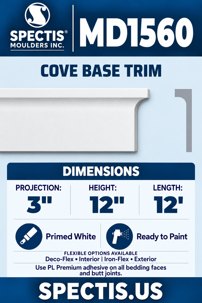 MD1560 cove base trim section and side profile