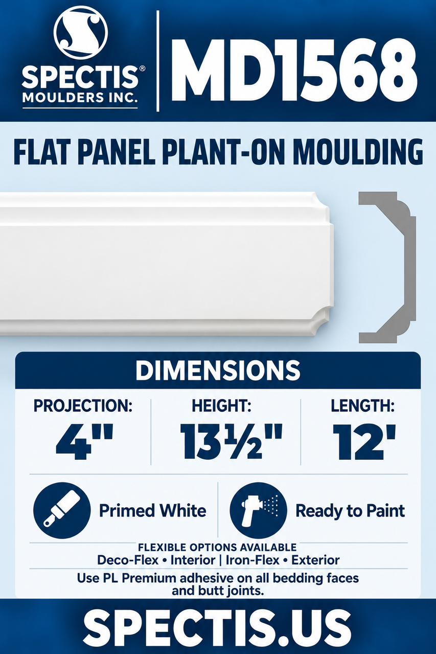 MD1568 flat panel plant-on moulding section and side profile
