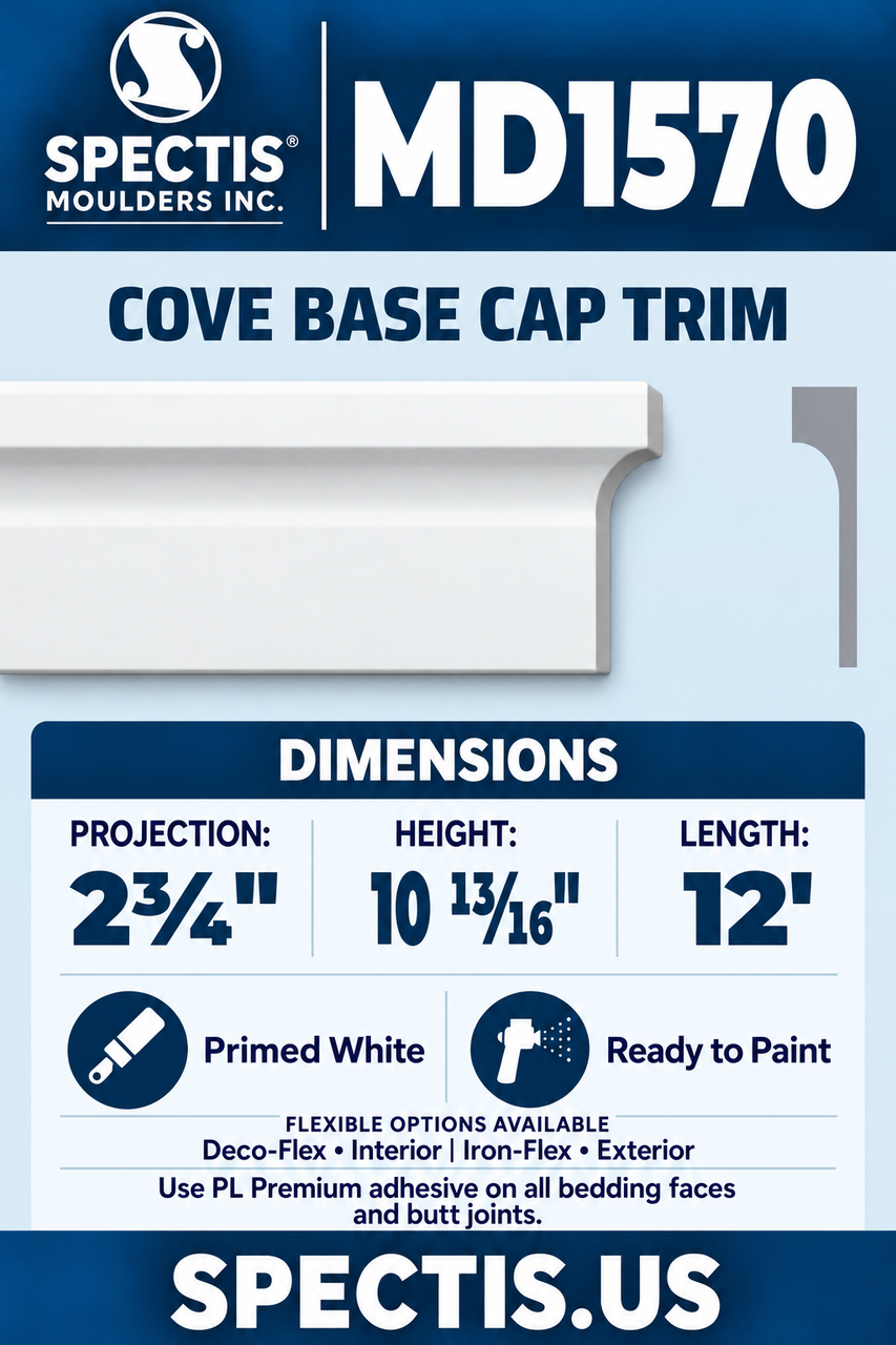 MD1570 cove base cap trim section and side profile