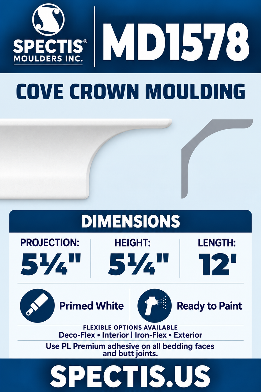 MD1578 cove crown moulding section and side profile