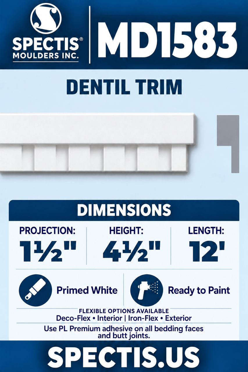 MD1583 dentil trim section and side profile