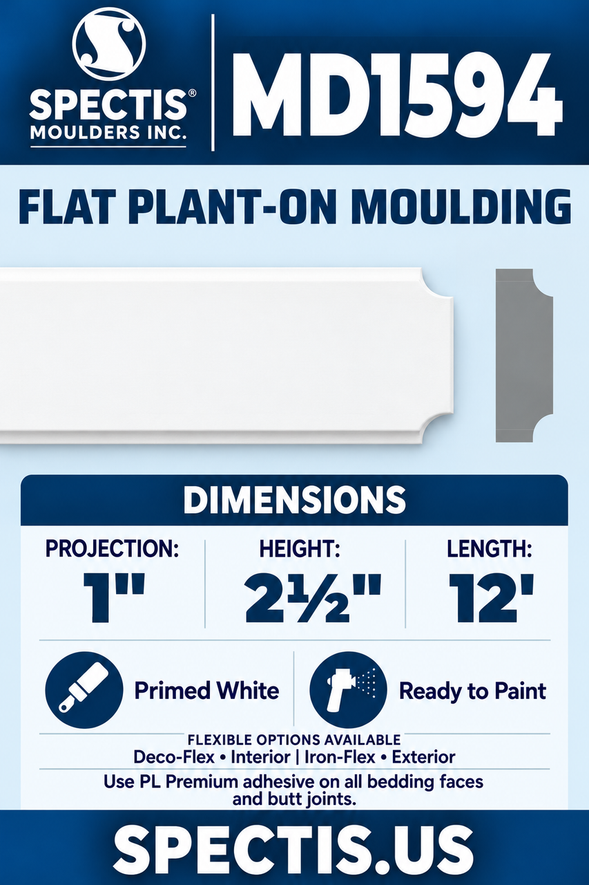 MD1594 flat plant-on moulding section and side profile