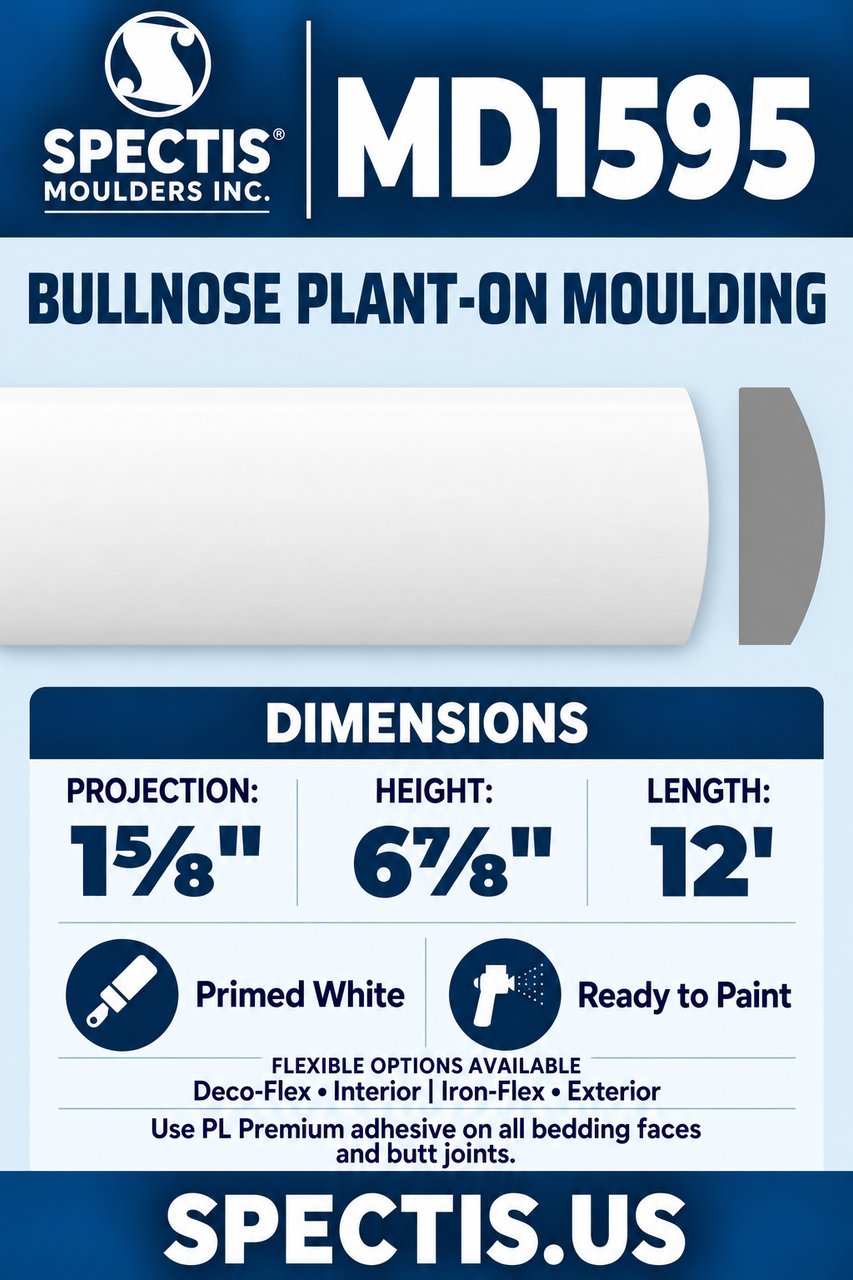 MD1595 bullnose plant-on moulding section and side profile