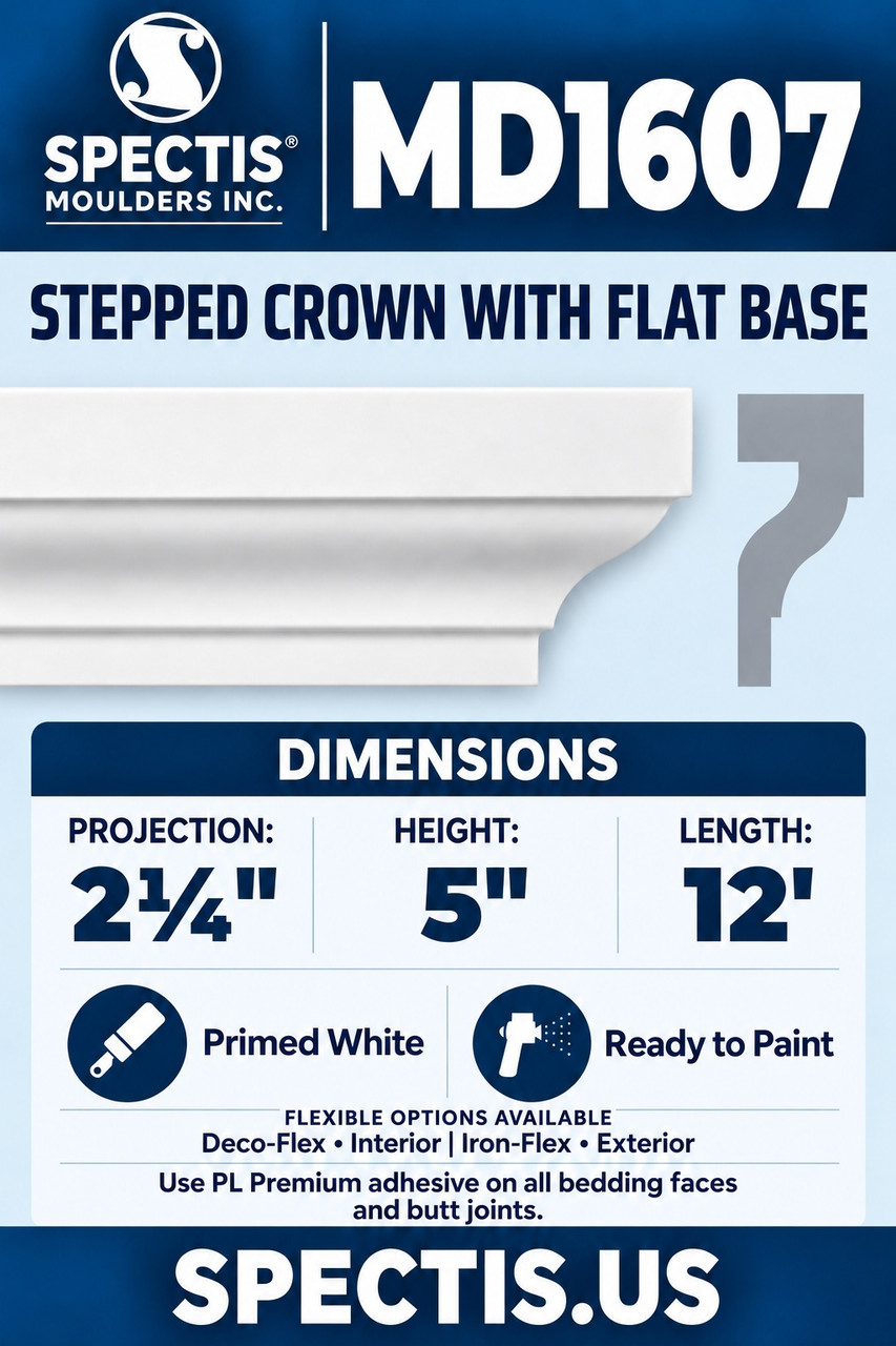MD1607 stepped crown with flat base section and side profile
