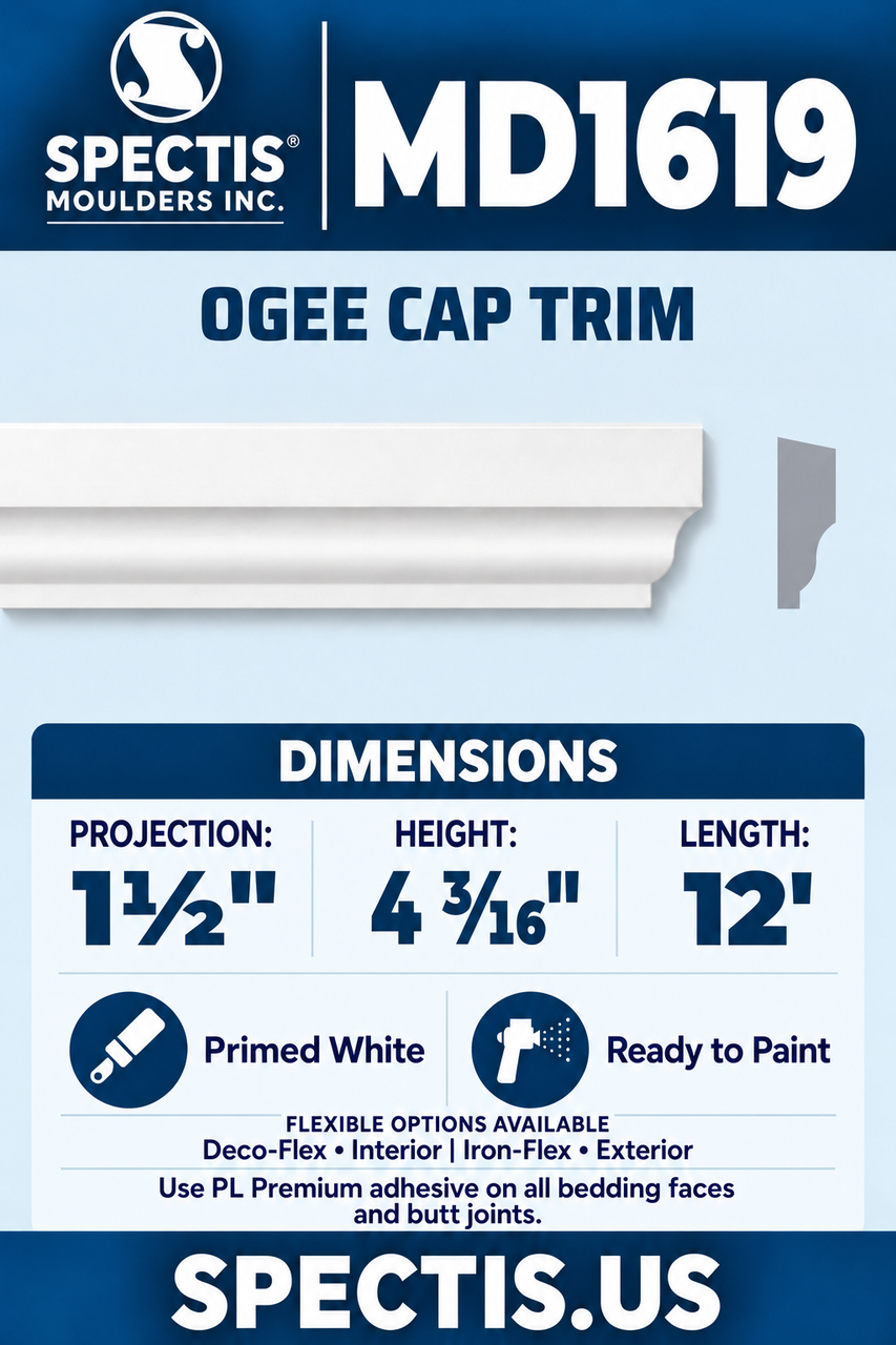 MD1619 ogee cap trim section and side profile