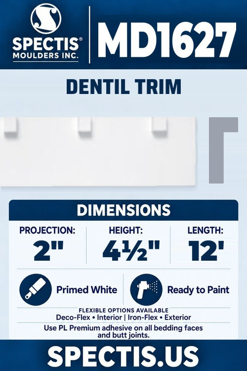 MD1627 dentil trim section and side profile
