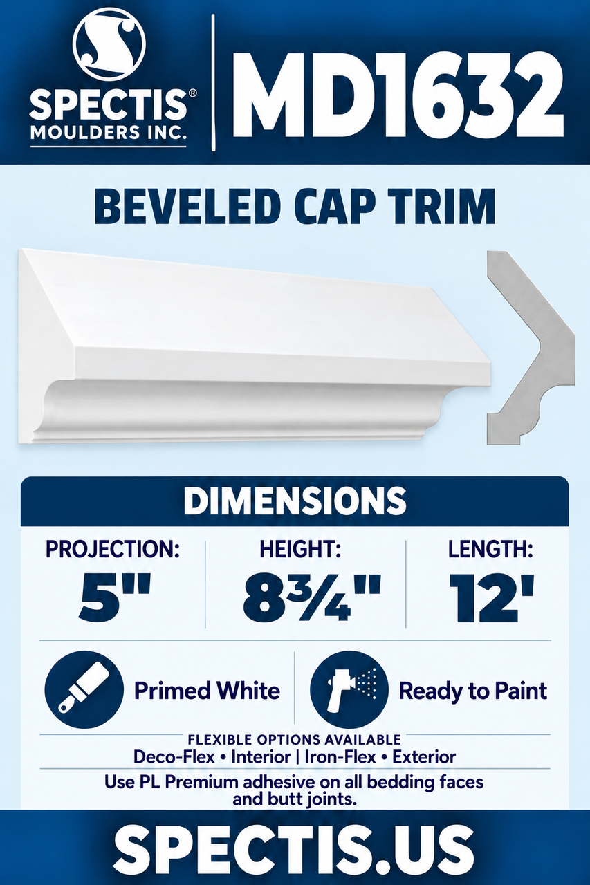 MD1632 beveled cap trim section and side profile
