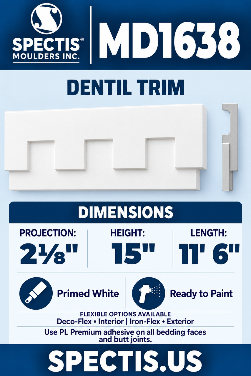 MD1638 dentil trim section and side profile