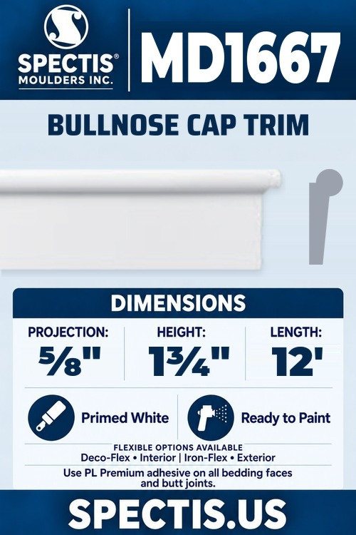 MD1667 bullnose cap trim section and side profile