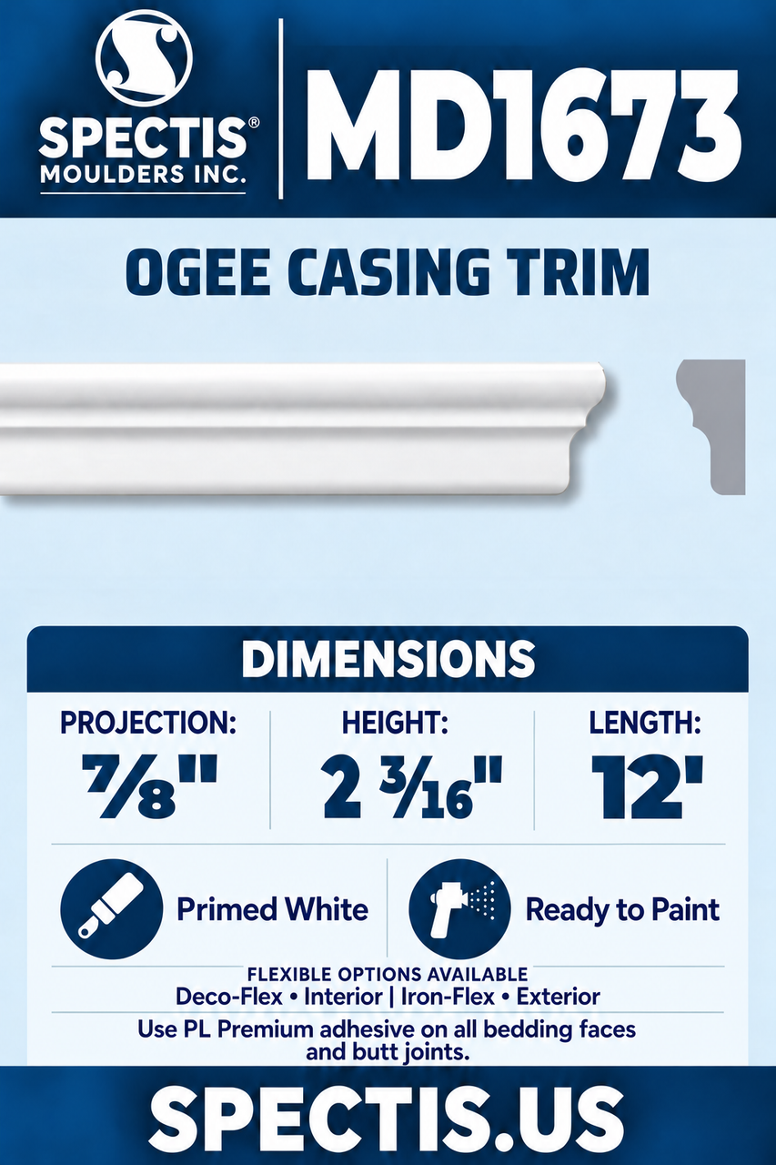 MD1673 ogee casing trim section and side profile