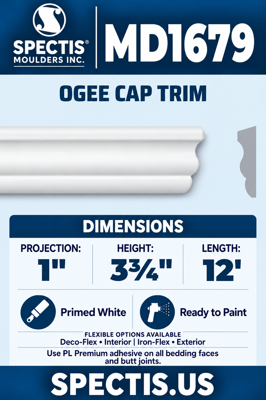 MD1679 ogee cap trim section and side profile