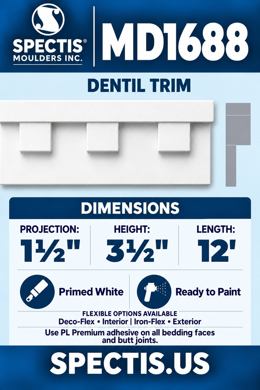 MD1688 dentil trim section and side profile